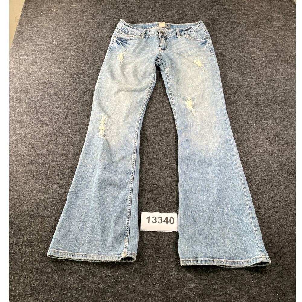 Arizona Flared Jeans Womens 7 Blue Denim Cotton Stretch Light Wash Distressed